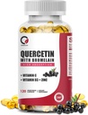 Quercetin 1000 mg, jossa on bromelaiinia, C- ja D-vitamiinia, sinkkiä, bromelain Quercetin lisäravinteet miehille ja naisille, ei-GMO & Gluteeniton, 120 kapselia