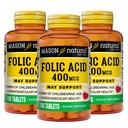 Mason Natural Folic Acid 400 mikrog, terveys-, mieliala- ja prenataalihoidon päiväliite, hedelmällisessä iässä oleville naisille, 100 tablettia (paketti 3)