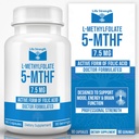 L-Metyylifolaatti 7,5 MG, optimoitu & erittäin bioaktiivinen metyylifolaatti, 5-MTHF-lisä mieliala- ja mielialatukia varten, luonnollinen ruokavaliolisä energialle, ei-GMO & Gluteenittomat, 90 kapselia