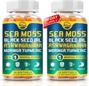 Luonnon live Organic Sea Moss Softgels with Black Seed Oil, Ashwagandha, Blackderwrack, Inkivääri, Burdock Root, Manuka Honey, kaneli immuunijärjestelmä, iho, energia, 90 Softgels, 2 pakkaus