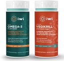 iwi Omega-3 Sport & Vegikrill Omega-3 Bundle, 30 Tarjoilua, Vegan Plant-Based Algae Omega 3 EPA + DHA, Krill & Fish Oil Vaihtoehtoinen, Ei Fishy Jälkimate