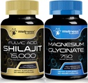 Magnesium Glycinate kapselit - 750 mg - Magnesium Supplement Korkea Imeytyminen täydentää ...Shilajit Pure Himalayan Organic kapselit luonnollisesti kirvelee Fulvic Acid