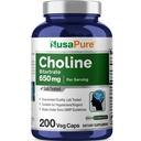 NusaPure Choline Bitartraatti 650 mg 200 Kasviskapselia (kasvissyöjä, ei-GMO, Vegan)