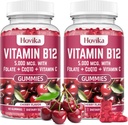 B12-vitamiini 5000 mikrog Metyyli B12-, adenosyyli B12- ja hydroksi-B12-, Coenzyme Q10-, Folaatti-, C-vitamiini-, B12-purukumi-, aineenvaihdunta-, luunterveys-, kirsikka-, 2 pakkaus