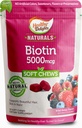 Terveet ilot Naturals, Biotin pehmeät purut, tukee kiiltävät hiukset, hehkuva iho ja vahvat kynnet, herkullinen villi marja maku, 30 kreivi