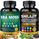 Bualle Sea Moss ja Shilajit Bundle-Sea Moss 300mg, musta siemenöljy 100mg,Ashwagandha 50mg, inkivääri & shilajit 300mg,Rhodiola Rosea 100mg,Panax Ginseng 50mg,Kaikki 1 Täydennykset-USA Made(2 Pack)