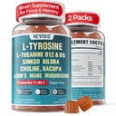 11-IN-1 aivolisäke muistia ja keskittymistä varten L-tyrosiini L-Theanine, Methylated B12 & B6, Lion's Mane Mushroom, Ginkgo Biloba, Bacopa Monnieri, Choline for Focus, Nootropic, Energy, 2Packs