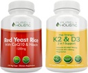 Puhtaasti kokonaisvaltaista punaista riisiä 1200 mg CoQ10 & Niacin + D3-vitamiinia 5000 IU (125mcg) & K2 MK7 90mcg Bundle - 270 kasvissyöjäkapselia - Valmistettu Yhdysvalloissa