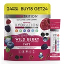 Kosteusjauhe, Wild Berry Pack of 24 Electrolyte Powder Packets, Luonnollisesti maustettu Hydrating Packets for Water, Nopeasti toimivat Elektrolyyttejä vitamiineja B & C, Energia & Recovery
