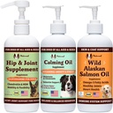 Natural Dog Company Wellness Bundle Food Oil Toppers Sisältää (1) Wild Alaskan Salmon Oil, (1) Liquid Glukosamiini, (1) Calming Oil