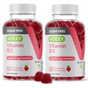 Vitey-vitamiini B12 Gummies for Aikuinen & Teens 1000 mcg, sokeriton - Hyvä energia, aineenvaihdunta, luonnon energia tuki - Vegaani, liivate, Gluteeniton, GMO vapaa - pureskeltava mansikka maku