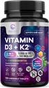 D3-vitamiinia K2 - 5000 iu D3-vitamiinia ja 100 mikrog K2-vitamiinia (MK-7) Kompleksi immuunitukea - Bone, hampaiden ja lihasten terveys tuki - Berry Chewable, Gluteeniton, ei-GMO, pullotettu USA - 120 tablettia