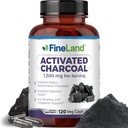 FineLand Aktivoitu Charcoal 1300mg - Advanced digestiivinen detox Cleanse, auttaa kaasua ja turvotusta, verenkiertoa ja kolesterolia tuki - valmistettu Yhdysvalloissa, 120 Vegaani pillereitä