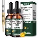 (2 Pack) Magnesium Glycinate Supplement, Magnesium Liquid Drops med Magnesium Glycinate 500mg Ashwagandha, L - Theanine, Chamomile - Stöder Optimal Calm Sleep Vegan