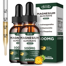 (2 pakkaus) Magnesium Glycinate Supplement, magnesiumnestetippa ja magnesium Glycinate 500 mg Ashwagandha, L - Theanine, kamomilla - Tuet optimaalinen rauhallinen uni Vegaani