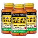 MASON NATURAL Heart Formula B6/B12/Folic Acid Tabletit, Ruokavalio täydentää tukee sydän- ja verisuonitauti, Red Blood Cell Formation, Metabolic Function, 90 Count (Pack of 3)