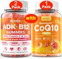 NEVISS 2Pack-vitamiini ADK kanssa B12 Gummie + 1Pack CoQ10-250 mg täytetyt Gummie