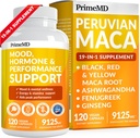 PrimeMD 19-in-1 Perulainen Maca juurikapselit - 9125 mg Ashwagandha lisäravinteet Maca Sarviapila ja Ginseng mieliala, Hormoni & suorituskyky tuki (120 kapselia)