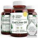 Natural Nutra Norwegian Cod Liver Oil Supplement, auttaa säilyttämään ihon, auttaa säilyttämään kehon tiheys, silmien terveys & hermofunktio, edistää hammasterveyden, tukee sydän- ja verisuoniterveys, 250 Softgels