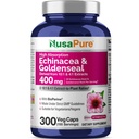 NusaPure Echinacea Goldenseal 200mg, (Esimerkki 10:1, vastaa 2 000mg), 200mg, (Esimerkki 4:1, vastaa 800mg) - 2800mg 300 Kasvis Caps (kasvissyöjä, ei-GMO, Vegan)