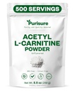 Purisure Acetyl L-Carnitine Powder, 250g, ALCAR Powder, Aminohappolisä, Acetyl L-Carnitine Supplement for Better Cognitive Performance and Muscar Endurance, Gluteeniton, ei-GMO, 500 tarjoilua