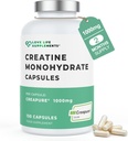 Love Life lisäravinteet Creapure® Creatiini Monohydraatti, 150 kapselia, 1 gramma kapselia kohti (ei jauhetta tai tabletteja), 30-50 tarjoilua, lihasrakennukseen, vahvuus ja teho, kolmannen osapuolen testaama