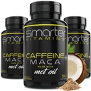 (3 pakkausta) Älykkäämpiä energiapillereitä, 200 mg kofeiinia ja kookospähkinää Öljy Maca Root, 150 Liquid Softgels