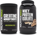 NutraBio Creatiini Monohydraatti, makuamaton, 500g ja heraproteiini-isolaatti, suklaamaapähkinävoi, täydennysosa Bundle - Lihasenergia, Lean lihasten kasvu, elpyminen, ja vahvuus