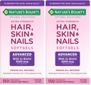 Nature's Bounty Advanced Hair, Skin & Nails, Argan-infused Vitamiini Supplement Biotin ja Hyaluronic Acid, 150 Nopea Julkaisu Softgels (paketti 2)
