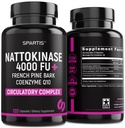 Nattokinaasi Supplement 4000 FU CoQ10 100 mg Ranskan Maritime Pine Bark Extract 200 mg Entsyymit Circulatory & Cardiovascular Support (Pack 1 klo 120-Caps)