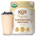KOS Plant Based Protein Powder, Vanilla USDA Organic - Low Carb Pea Protein Blend, Vegan Superfood Rich vitamiineja & Minerals - Keto, Soy, Dairy Free - Aterian korvaaminen naisille ja miehille - 10 Tarjoilut