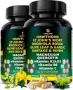 Organic Hawthorn Marjakapselit - Hawthorn Berry with St Johns Wort Rhodiola Rosea Olive Leaf Shiitake Reishi Mushroom Quercetin & C-vitamiini, D3, K2, B6 & Magnesium (240 Count)