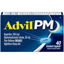Advil PM Pain Reliever ja Nighttime Sleep Aid, Pain Medicine kanssa Ibuprofeeni kivunlievitys ja difenhydramiini Sitrate varten unilääke - 40 päällystetty Caplets