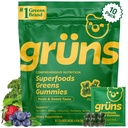 Gruns Adult Super Greens Gummies - Superfood Gummy Bears kanssa Spirulina, Klorella & Prebiootit digestiivinen terveys - Adaptogens täydentää 20 vitamiinit ja mineraalit, alhainen sokeri- 2-viikkoinen tarjonta