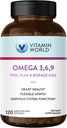 Vitamiini World Triple Omega 3-6-9 3000 mg kanssa kala, pellava, Borage & ilta Primrose Oils, Omega-3 rasvahapot EPA & DHA, tukee sydän, aivot & immuuni terveys, Gluteeniton, 120 Softgels