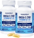 Oceanblue Professional Omega-3 2100 K2- ja D3-60-vitamiinilla 2 pakkaus - Triple Strength Burpless Fish Oil Supplement with EPA, DHA & DPA - Wild Catch - Oranssi maku, 60 tarjoilua
