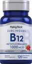 Piping Rock -vitamiini B12 1000 mcg Alakieli 120 tablettia Metyylikobalamiinina 