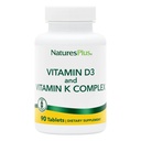 Natures Plus Vitamiinit D3 & K2-90 Tabletit - Edistää Bone Support, Immunotoiminto, Kardiovaskulaarinen terveys ja mielialan tasapaino - Kasvisruokaa, Gluteeniton - 90 Tarjoilu