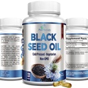 Cold Pressed Black Seed Oil - 120 kapselia, Premium Nigella Sativa Pure Musta Cumin Seed Oil E-vitamiini, Hiukset, iho ja immuuni terveys - ei-GMO 120 kapselia