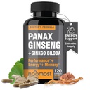 NooMost Authentic Korean Red Panax Ginseng + Ginkgo Biloba, 120 vegan kapselia, Ginseng juuriuutejauhe 1000 mg (10% Ginsenosidia) + Gingko Biloba 60mg, energia ja Focus pillereitä miehille ja naisille