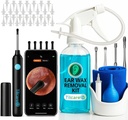 Korvavahan poistotyökalu korvakameralla Tilcare - Korvan kasteluun Flushing System aikuisille & lapsille - Täydellinen korvanpuhdistuspakkaus - Sisältää altaan, ruiskun, Curette Kit, Pyyhkeen ja 30 kertakäyttöinen Vinkkejä