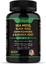Sea Moss, Ashwagandha, Black Seed Oil Supplement, C- ja D3-vitamiini, jossa on kurkuma, rakkomurska ja Burdockin juuri, luonnon kasviperäisten tuki miehille & naisille 60 kapselia, ravintolisät, pakkaus 1