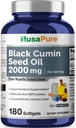 NusaPure Musta siemenöljy 2000mg per Serving - 180 Softgel Caps (ei-GMO, Gluteeniton) Kylmäpainettu Nigella Sativa