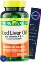 Cod Liver Oil Plus vitamiineja A & D3 Immuuniterveyden ruokavalio täydentää Softgels Spring Valley, 100 Count ja kirjanmerkki lahja YOLOMOLOLO