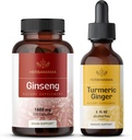 HERBAMAMA Korean punainen ginseng ja kurkumallinen inkivääripakkaus - korealaisten Panax Ginseng -kapseleiden ja kurkumallisten inkiväärien nestetippa - vegaaninen, ei-muuntogeeninen, sokeriton ja alkoholiton - 2 pakkaus