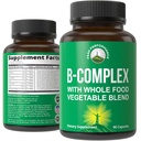 B-vitamiini Complex kapselit + Koko ruoka sekoitus 25 Vihannekset ja hedelmät Max Imeytyminen. Paras vegaaninen B-komplex-lisä B1, B2, B3, B5, B6, B7, B9 ja B12. 90 kapselia. Energiatehostus