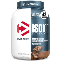 Dymatize ISO100 Whey Protein Powder Isolate, Fudge Brownie, 25g proteiinia, 3 punta, 5.5g BCAAs, Alle 120 Cal., Gluteeniton, 1g rasvaa, 1g sokeria, 2g Carb (42 tarjoilua)