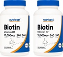 Nutricost Biotin (Vitamin B7) 10 000 mikrog (10 mg), 240 pullon (2 pullon) - Ei-GMO, Gluteeniton