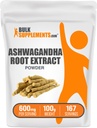 BulkSupplements.com Ashwagandha juuriuutejauhe - Ashwagandha-lisä, kasviperäisiä lisäravinteet - Vegaani & Gluteeniton, 600 mg per tarjoilu, 100g (3.5 oz) (pakkaus 1)