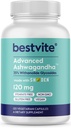 BESTVITE Advanced Ashwagandha 120mg w/Shoden (120 kasvissyöjäkapselia) - Kliinisesti tutkittu Containing Industry Johtava 35% Withanolide Glycosides - No Stearates - Vegan - Non GMO - Gluteeniton